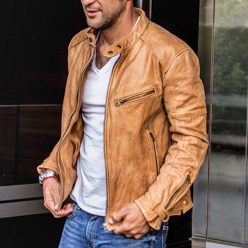 Frederik - Classic Men’s leather Jacket with Zipped Pockets