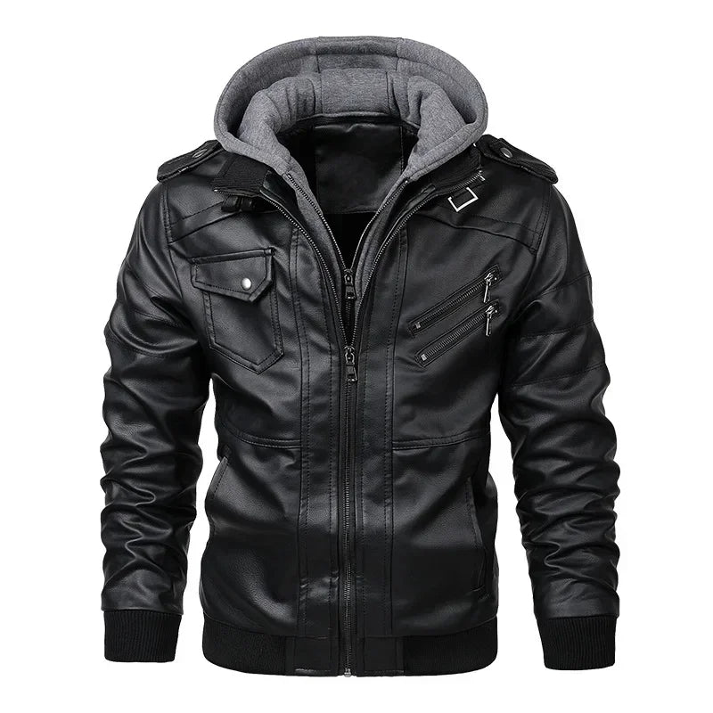 Ryder™ - Versatile Leather Biker Jacket with Removable Hood