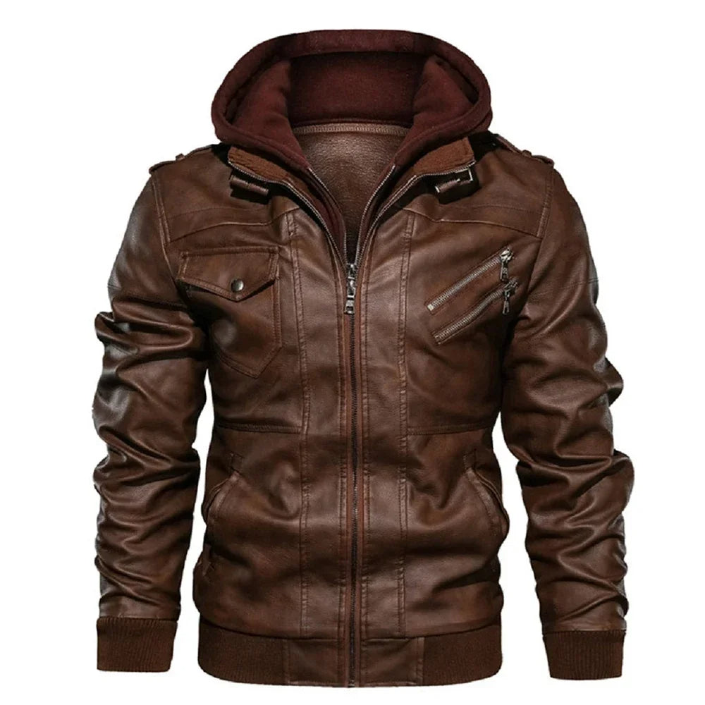 Ryder™ - Versatile Leather Biker Jacket with Removable Hood