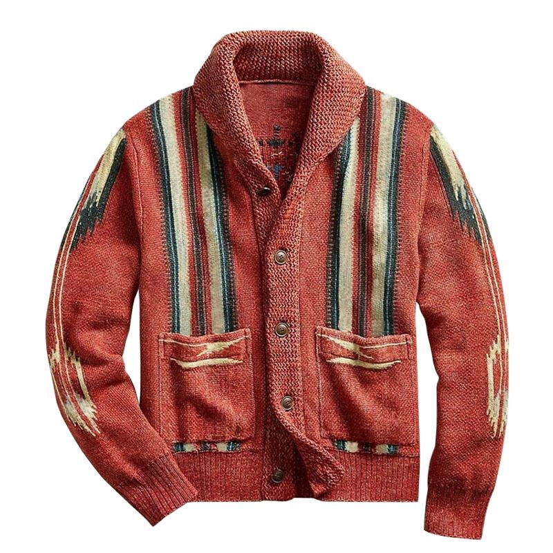 Men's Vintage Jacquard Long Sleeve Knit Cardigan